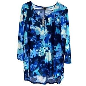 Ava & Grace long sleeve blue watercolor 3 ring top size 1X